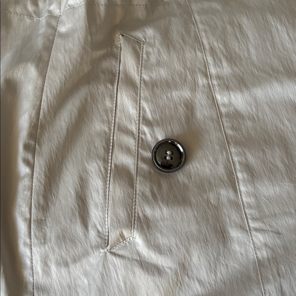 BIANCA NYGARD Vintage Silver Trench Coat Ruffled Collar Shoulder Pads - Picture 5 of 10